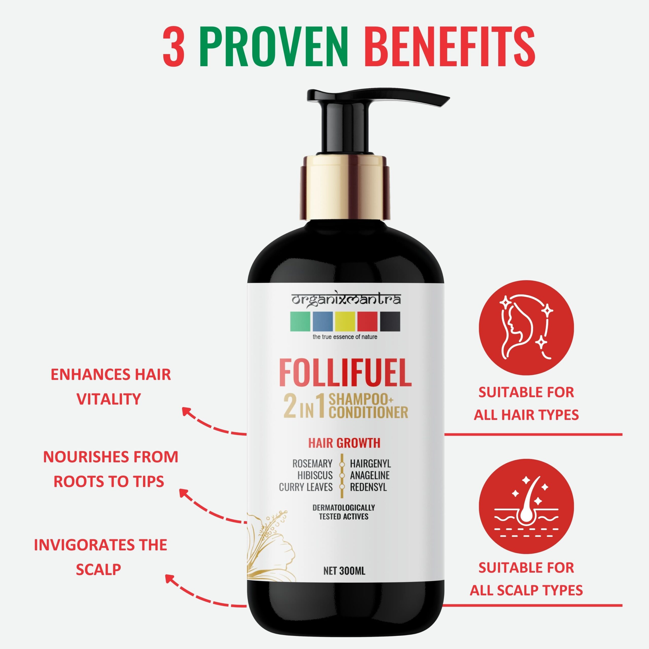 FolliFuel Hair Growth 2-in-1 Shampoo & Conditioner 2 sulphate free shampoo and conditioner